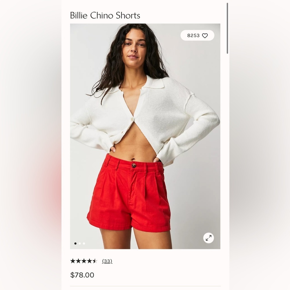 NWOT Free People Billie Chino Shorts - Picture 6 of 6